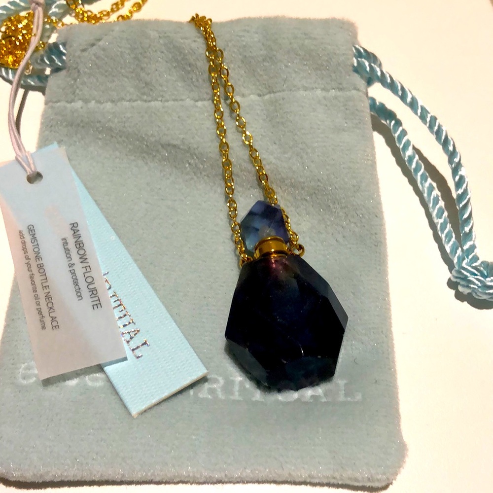 Essential Ritual Rainbow Fluorite Gemstone Pendent Perfume Bottle Necklace